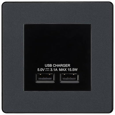 BG Evolve Matt Grey Dual USB Charger 3.1A Output Socket - Black Insert