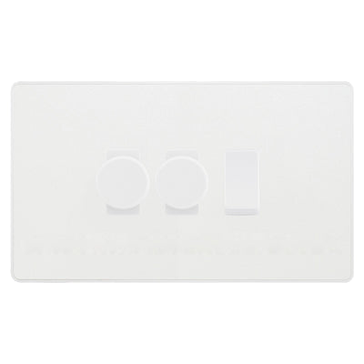BG Evolve Pearlescent White 3 Gang Light Switch 2x Trailing Edge LED Dimmer 1x 2 Way Custom Switch by British General (Evolve-PW-CUSTOM-3GANG-2x-DIMMER-1x-2WAY)