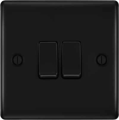 BG NFB42 Nexus Metal Matt Black 2 Gang 20A 16AX 2 Way Plate Switch