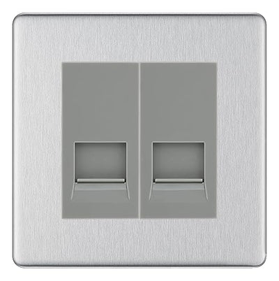 BG Screwless Brushed Steel Double RJ11 Telephone Socket FBSRJ112 - Grey Insert by British General (BG-FBSRJ112G)
