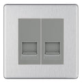 BG Screwless Brushed Steel Double RJ11 Telephone Socket FBSRJ112 - Grey Insert