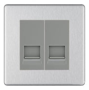 BG Screwless Brushed Steel Double RJ11 Telephone Socket FBSRJ112 - Grey Insert by British General (BG-FBSRJ112G)