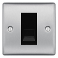 BG Nexus Brushed Steel Single Master Telephone Socket, Screw Terminal - Black Inserts