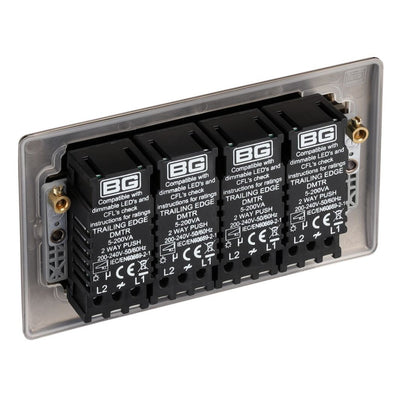 BG Nexus Black Nickel 200W 2 Way Trailing Edge Quadruple Dimmer Switch NBN84 and 25mm Steel Back Box