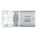 BG Nexus Brushed Steel 20A 16AX 2 Way Double Light Switch NBS42 with 35mm Steel Back Box