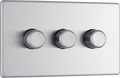 BG Electrical FBS83 Nexus Flatplate Screwless Brushed Steel 3 Gang 200W 2 Way Trailing-Edge Push Dimmer Switch