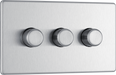FBS83 Front - This trailing edge triple dimmer switch from British General allows you to control your light levels and set the mood. The intelligent electronic circuit monitors the connected load and provides a soft-start with protection against thermal.