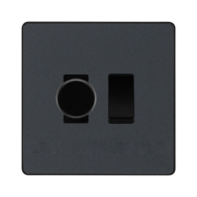 BG Evolve Matt Grey 2 Gang Switch 1x Trailing Edge LED Dimmer 1x Intermediate Grid Switch by British General (BG-Evolve-MG-2G-CUSTOM-1x-Dimmer-1x-INT)