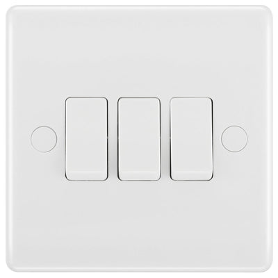 BG 843 Moulded Round Edge | White | 3 Gang 10AX 2 Way Plate Switch by British General (BG-843)