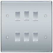 BG Polished Chrome 6 Gang 2 Way Custom Grid Light Switch with Back Box Included by British General (BG-NEXUS-PC-6G-CUSTOM-LIGHT-SWITCH)