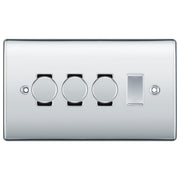 BG Polished Chrome 4 Gang Light Switch 3x Trailing Edge LED Dimmer 1x 2 Way Custom Switch by British General (NEXUS-PC-4G-CUSTOM-3xDIMMER-1x 2Way)