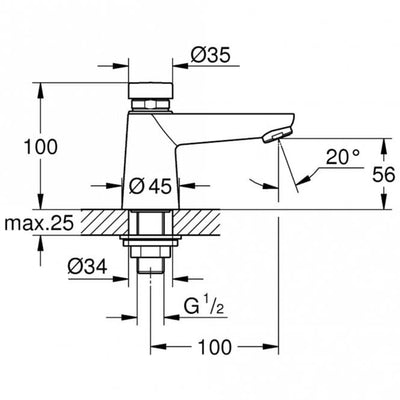 Grohe Euroeco Cosmopolitan T Self-closing Pillar Tap by Grohe (Grohe-36265000)