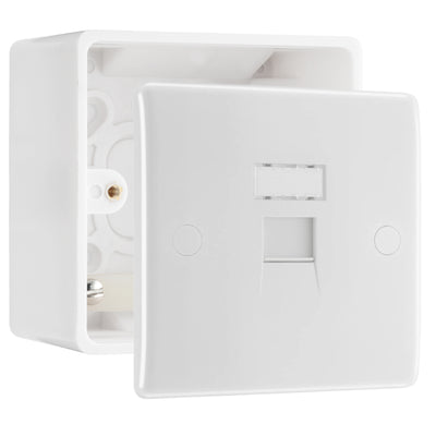 BG Electrical Singel RJ45 Telephone Socket (Screw) & 50mm Pattress Back Box by British General (BG-8RJ45/1+877)
