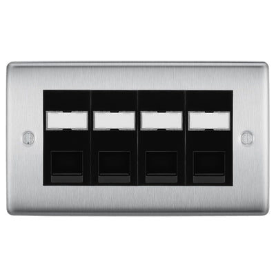 BG Nexus Brushed Steel 4 Gang RJ45 Cat5e Data Socket Black Inserts by British General (BG-NBSRJ454C5EB)