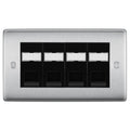 BG Nexus Brushed Steel 4 Gang RJ45 Cat5e Data Socket Black Inserts