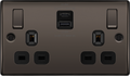BG NBN22UAC22B Black Nickel Double Socket with USB 22W Type A & Type C USB