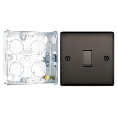 BG Nexus Black Nickel 20A, 16AX 2 Way Single Light Switch NBN12 and 25mm Steel Back Box by British General (BG-NBN12+HGS02)