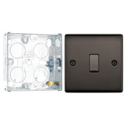 BG Nexus Black Nickel 20A, 16AX 2 Way Single Light Switch NBN12 and 25mm Steel Back Box by British General (BG-NBN12+HGS02)