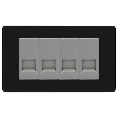 BG Screwless Matt Black 4 Gang RJ11 Telephone Socket Euro Module - Grey Insert by British General (BG-FFBRJ114G)