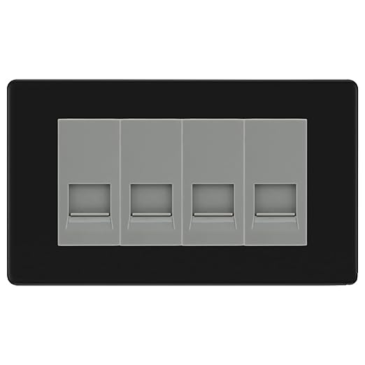BG Screwless Matt Black 4 Gang RJ11 Telephone Socket Euro...