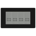 BG Screwless Matt Black 4 Gang RJ11 Telephone Socket Euro Module - Grey Insert