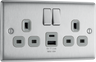 BG NBS22UAC12G Nexus Metal 13A Double Switched Power Socket + USB A+C (12W) - Brushed Steel + Grey Insert by British General (BG-NBS22UAC12G)