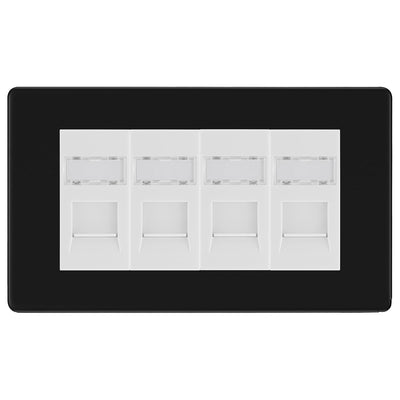BG Screwless Matt Black 4 Gang RJ45 Cat6 Data Socket Outlet White Inserts by British General (BG-FFBRJ454W)