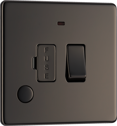 Newlec British General FBN53 Nexus Flatplate Screwless Black Nickel 13A 2 Pole Neon Flex Switched Fused Spur Unit
