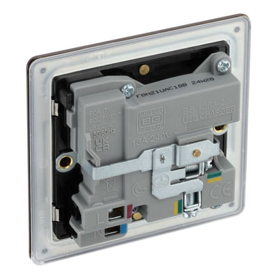 BG FBN21UAC18B Nexus Screwless Flatplate | Black Nickel | 1 Gang 13A 1 Pole 1x USB-A 1x USB-C | Switched Single Socket