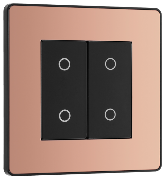 PCDCPTDM2B Front - This Evolve Polished Copper double master trailing edge touch dimmer allows you to control your light levels and set the mood.