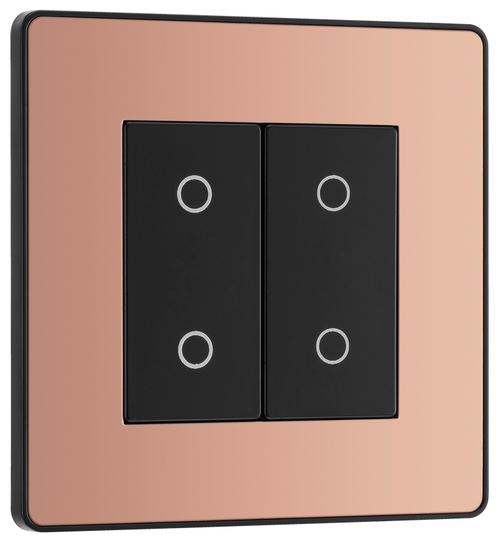 PCDCPTDM2B Front - This Evolve Polished Copper double master trailing edge touch dimmer allows you to control your light levels and set the mood.