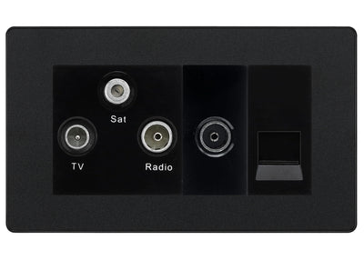 BG Evolve Matt Black TV/FM/SAT + Return & 1 Gang Tel - Screened Triplex Socket