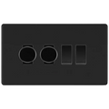 BG Screwless Matt Black 4 Gang Light Switch Grid – 2x Trailing-Edge LED Dimmer, 1x Intermediate, 1x 2-Way Switch