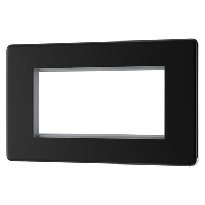 BG Screwless Matt Black 4G Faceplate with 45W USB A+C Charger Modules - White Insert