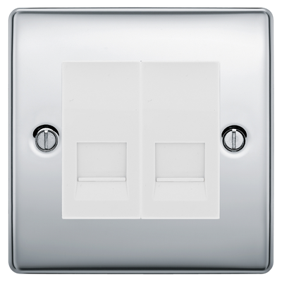 BG Nexus Polished Chrome Double Master Telephone Socket – White Insert