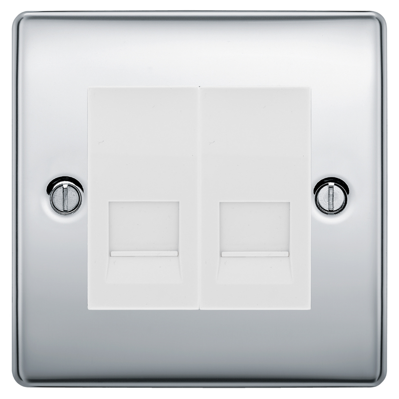 BG Nexus Polished Chrome Double Master Telephone Socket – White Insert