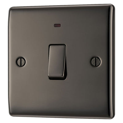 BG Nexus Metal Black Nickel 20A DP Single Switch NBN31 with 35mm Steel Back Box