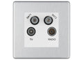 BG Screwless Brushed Steel TV/FM/2x SAT Quadplex Socket – White Insert