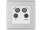 BG Screwless Brushed Steel TV/FM/2x SAT Quadplex Socket – White Insert by British General (BG-FBSTVFMSAT2W)