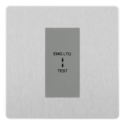 BG Evolve Brushed Steel 20AX 2 Way Emergency Lighting Test Key Switch - Grey Insert