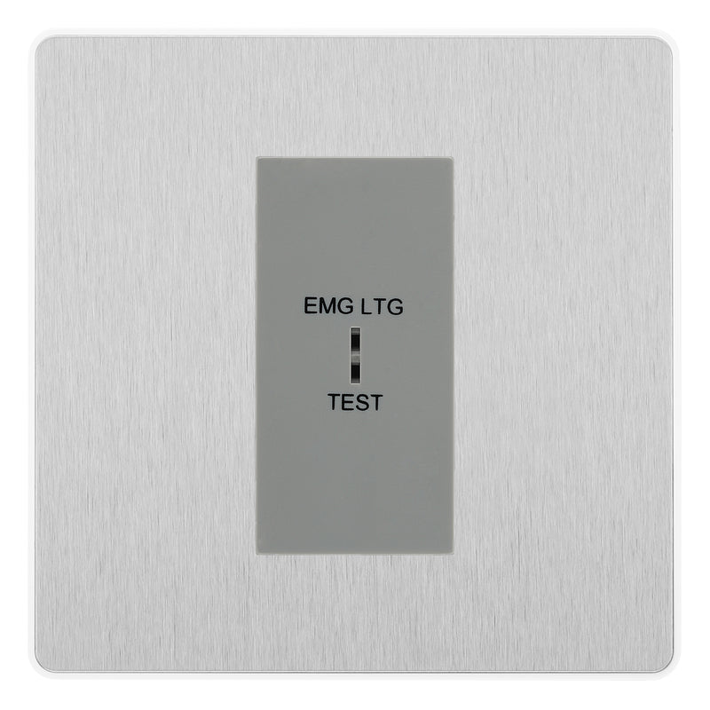 BG Evolve Brushed Steel 20AX 2 Way Emergency Lighting Test Key Switch - Grey Insert