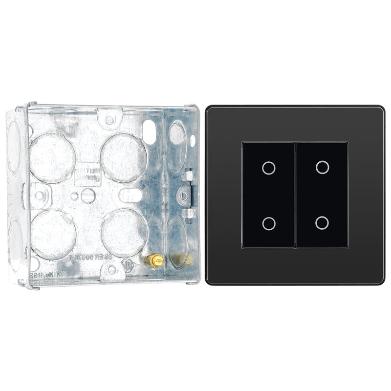 BG Evolve Black Chrome Double Master Touch Dimmer Switch PCDBCTDM2B with 35mm Steel Back Box