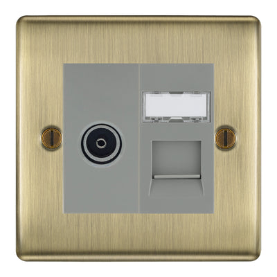 BG Nexus Antique Brass TV Aerial & RJ45 CAT6 Data Socket - Grey Insert by British General