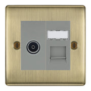 BG Nexus Antique Brass TV Aerial & RJ45 CAT6 Data Socket - Grey Insert by British General