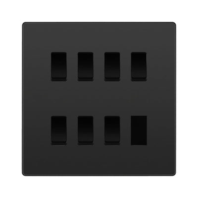 BG Evolve Black Chrome 7 Gang Intermediate Custom Grid Light Switch with Back Box Included by British General (BG-EVOLVE-BC-7G-CUSTOM-7x-INT-SWITCH)