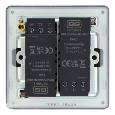 BG Screwless Matt Black 200W 2 Way Double Trailing Edge Dimmer Switch FFB82 with 25mm Steel Back Box
