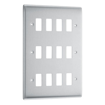 BG RNBS12 Nexus Grid Brushed Steel 12 Module Front Plate