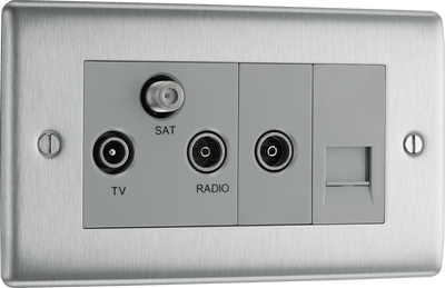 BG NBS68 Nexus Triplex Tv/fm/sat + Return & 1 Gang Tel - Screened Brushed Steel