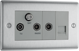 NBS68 Front - This screened Triplex socket from British General has an outlet for TV FM and satellite, plus a return and shuttered telephone socket.