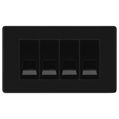 BG Screwless Matt Black 4 Gang Master Telephone Socket - Black Insert